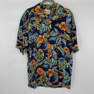 The Hawaiian Original Navy/Green Button Down Casual Shirt Men's Size M